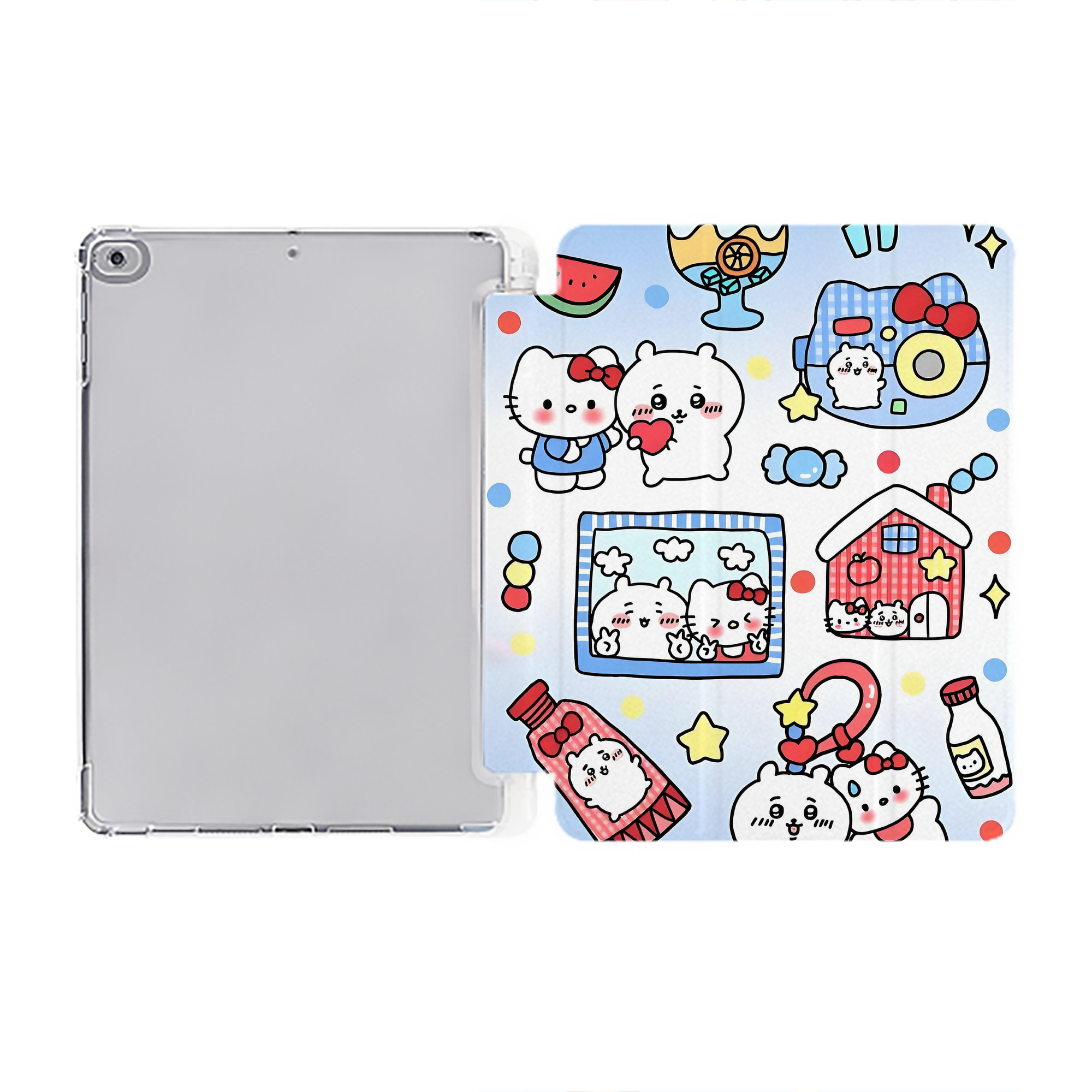 （画像用） ちいかわ Chii-kawa IPad ケース ペン収納付き 三つ折りスタンド PUレザー×シリコン 対応機種9.5/10.5/10.9インチ